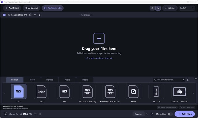 Main Workspace & Popular Presets (Dark)