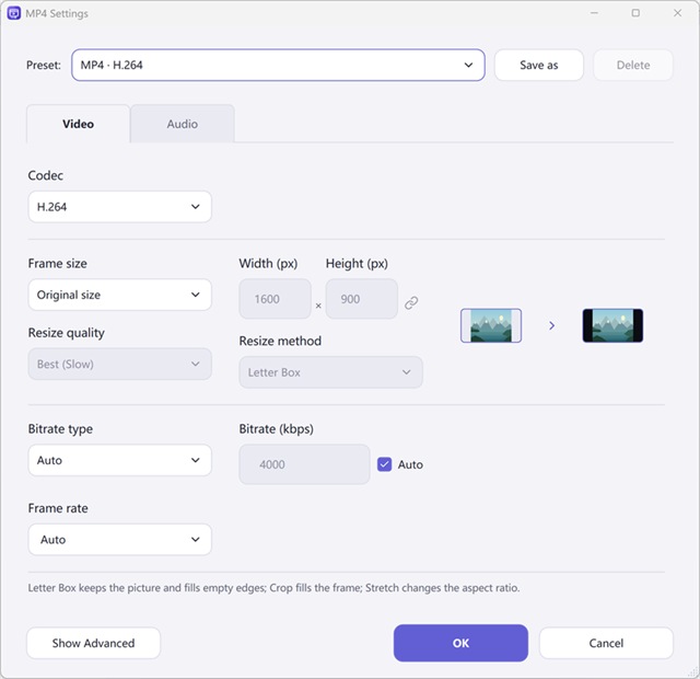 Video Output & Resize Settings