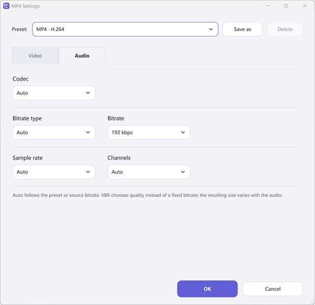 Audio Codec, Bitrate & Channel Settings
