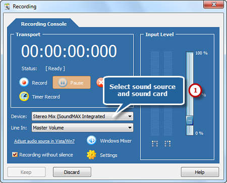 Choose Sound Source and Sound Card